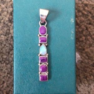 Vintage Opal & Sugilite 925 Pendant Necklace